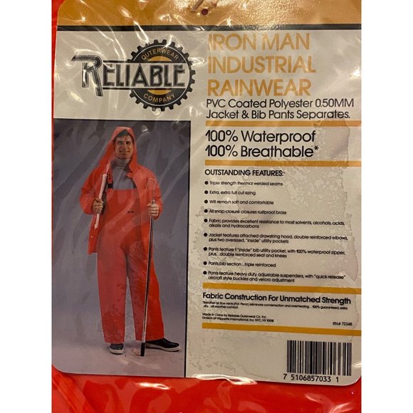 Reliable Outerwear Iron Man Industrial Rainwear Bib Pants Neon Orange Large New - Picture 1 of 9
